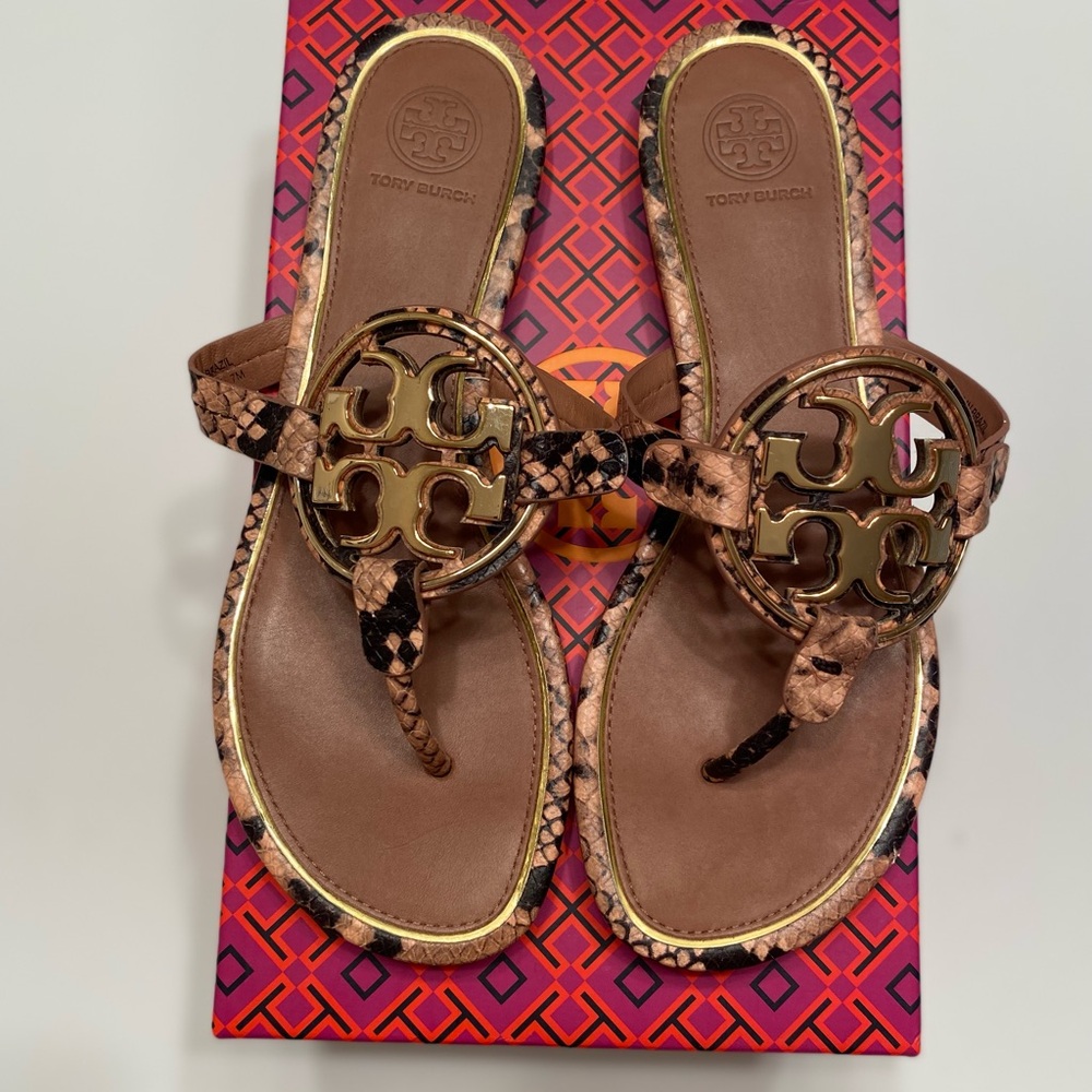 Tory Burch Metal Miller Snake Print Sandals